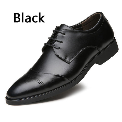 BIMUDUIYU 38-47 High Quality Leather Dress Shoes Tide Pointed England Style Business Wedding Formal Flats Black Shoes For Men