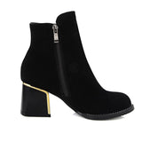 MORAZORA Fashion 2017 hot sale top quality flock ankle boots high heel round toe solid black  women shoes