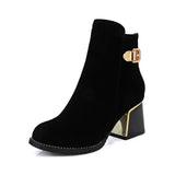 MORAZORA Fashion 2017 hot sale top quality flock ankle boots high heel round toe solid black  women shoes