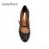 SOPHITINA Brand Genuine Leather Ladies Pumps Buckle Strap Thick high heels Sexy handmade Shallow Round Toe Dress women Shoes D12