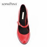 SOPHITINA Brand Genuine Leather Ladies Pumps Buckle Strap Thick high heels Sexy handmade Shallow Round Toe Dress women Shoes D12