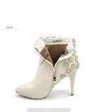 WETKISS Elegant Floral Appliques Ankle Boots Brand Designers Winter Boots Super High Heels Women Shoes Genuine Leather Footwear