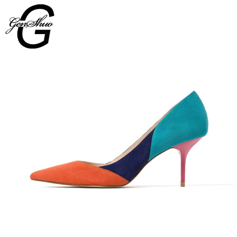 GENSHUO Mixed Color Pointed Toe High Heels