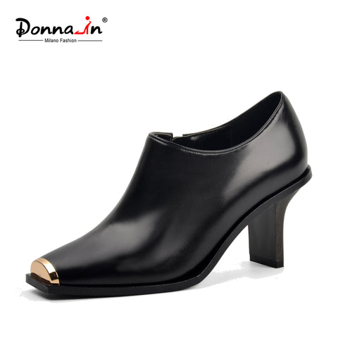 Donna-in 2017 Spring/Autumn Ankle Boots Metal toe Genuine Leather