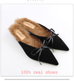 WETKISS Elegant Ladies Bow Pointed toe Suede Leather