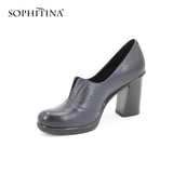 SOPHITINA Slip-on Classics sheepskin Dress Pumps Genuine Leather Dark Blue Super high Square heel high quality shoes women