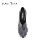 SOPHITINA Slip-on Classics sheepskin Dress Pumps Genuine Leather Dark Blue Super high Square heel high quality shoes women