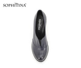 SOPHITINA Slip-on Classics sheepskin Dress Pumps Genuine Leather Dark Blue Super high Square heel high quality shoes women