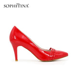 SOPHITINA Classics Full Season Pumps Red Black Dark Blue Thin Heels Pointed Toe Patent Leather Party Wedding Shoes Women