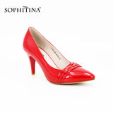 SOPHITINA Classics Full Season Pumps Red Black Dark Blue Thin Heels Pointed Toe Patent Leather Party Wedding Shoes Women