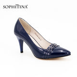 SOPHITINA Classics Full Season Pumps Red Black Dark Blue Thin Heels Pointed Toe Patent Leather Party Wedding Shoes Women