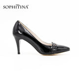 SOPHITINA Classics Full Season Pumps Red Black Dark Blue Thin Heels Pointed Toe Patent Leather Party Wedding Shoes Women