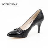 SOPHITINA Classics Full Season Pumps Red Black Dark Blue Thin Heels Pointed Toe Patent Leather Party Wedding Shoes Women