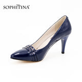 SOPHITINA Classics Full Season Pumps Red Black Dark Blue Thin Heels Pointed Toe Patent Leather Party Wedding Shoes Women