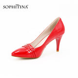 SOPHITINA Classics Full Season Pumps Red Black Dark Blue Thin Heels Pointed Toe Patent Leather Party Wedding Shoes Women