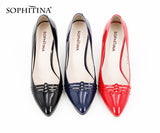 SOPHITINA Classics Full Season Pumps Red Black Dark Blue Thin Heels Pointed Toe Patent Leather Party Wedding Shoes Women