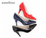 SOPHITINA Classics Full Season Pumps Red Black Dark Blue Thin Heels Pointed Toe Patent Leather Party Wedding Shoes Women