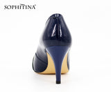 SOPHITINA Classics Full Season Pumps Red Black Dark Blue Thin Heels Pointed Toe Patent Leather Party Wedding Shoes Women