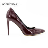 SOPHITINA Extreme high Thin heels Pump 2017 Sexy Pointed Toe pumps Red Cow Leather Patent Leather Wedding ladies shoes women