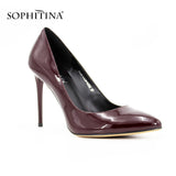 SOPHITINA Extreme high Thin heels Pump 2017 Sexy Pointed Toe pumps Red Cow Leather Patent Leather Wedding ladies shoes women