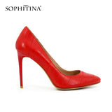 SOPHITINA Extreme high Thin heels Pump 2017 Sexy Pointed Toe pumps Red Cow Leather Patent Leather Wedding ladies shoes women