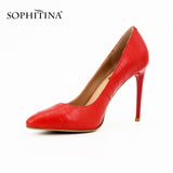 SOPHITINA Extreme high Thin heels Pump 2017 Sexy Pointed Toe pumps Red Cow Leather Patent Leather Wedding ladies shoes women