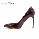 SOPHITINA Extreme high Thin heels Pump 2017 Sexy Pointed Toe pumps Red Cow Leather Patent Leather Wedding ladies shoes women