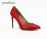 SOPHITINA Extreme high Thin heels Pump 2017 Sexy Pointed Toe pumps Red Cow Leather Patent Leather Wedding ladies shoes women