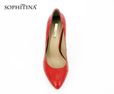 SOPHITINA Extreme high Thin heels Pump 2017 Sexy Pointed Toe pumps Red Cow Leather Patent Leather Wedding ladies shoes women