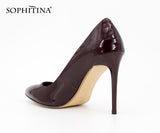 SOPHITINA Extreme high Thin heels Pump 2017 Sexy Pointed Toe pumps Red Cow Leather Patent Leather Wedding ladies shoes women