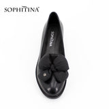 SOPHITINA Brand Genuine Leather Flower Decoration Round Toe