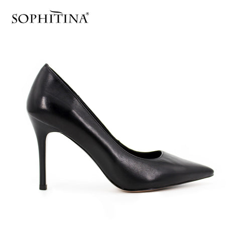 SOPHITINA Black Sheepskin Pointed Toe High Heels