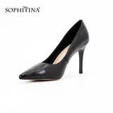 SOPHITINA Black Sheepskin Pointed Toe High Heels