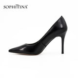 SOPHITINA Black Sheepskin Pointed Toe High Heels