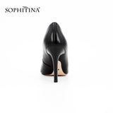 SOPHITINA Black Sheepskin Pointed Toe High Heels