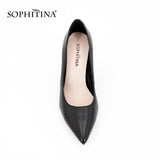 SOPHITINA Black Sheepskin Pointed Toe High Heels