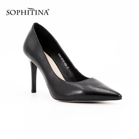 SOPHITINA Black Sheepskin Pointed Toe High Heels
