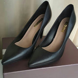SOPHITINA Black Sheepskin Pointed Toe High Heels