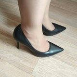 SOPHITINA Black Sheepskin Pointed Toe High Heels